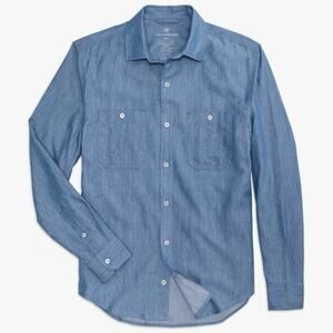 Mack Weldon Chambray Endeavor Work Shirt Large Blue Button Up Cotton Lyocell